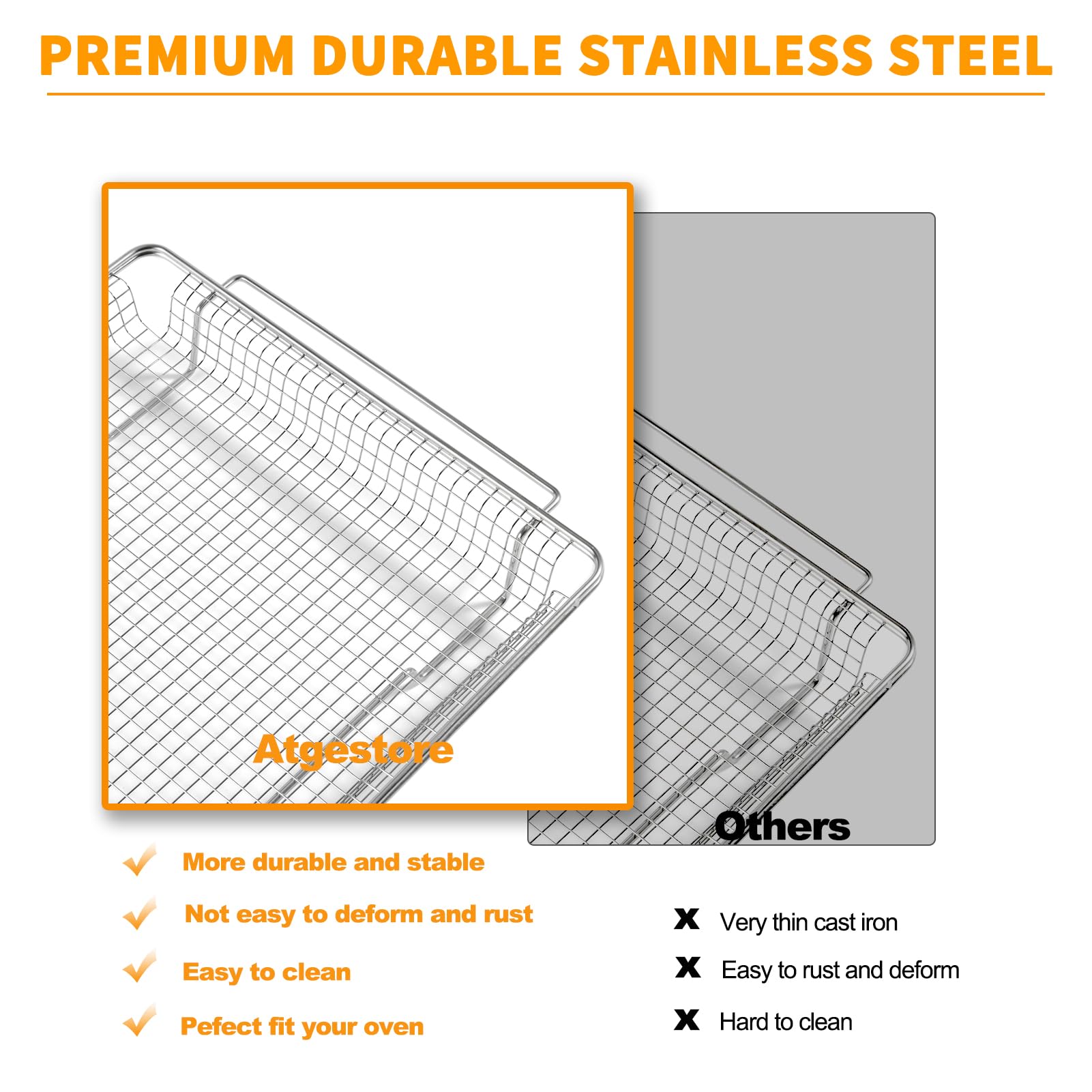 Atgestore W11548747 Air Fryer Basket Replacement Parts for Whirlpool Kitchenaid Oven Basket18.5’’x12.8’’ Mesh Basket 304 Stainless Steel Maytag Jennair Range Stove Air Fryer Tray Toaster Oven Rack
