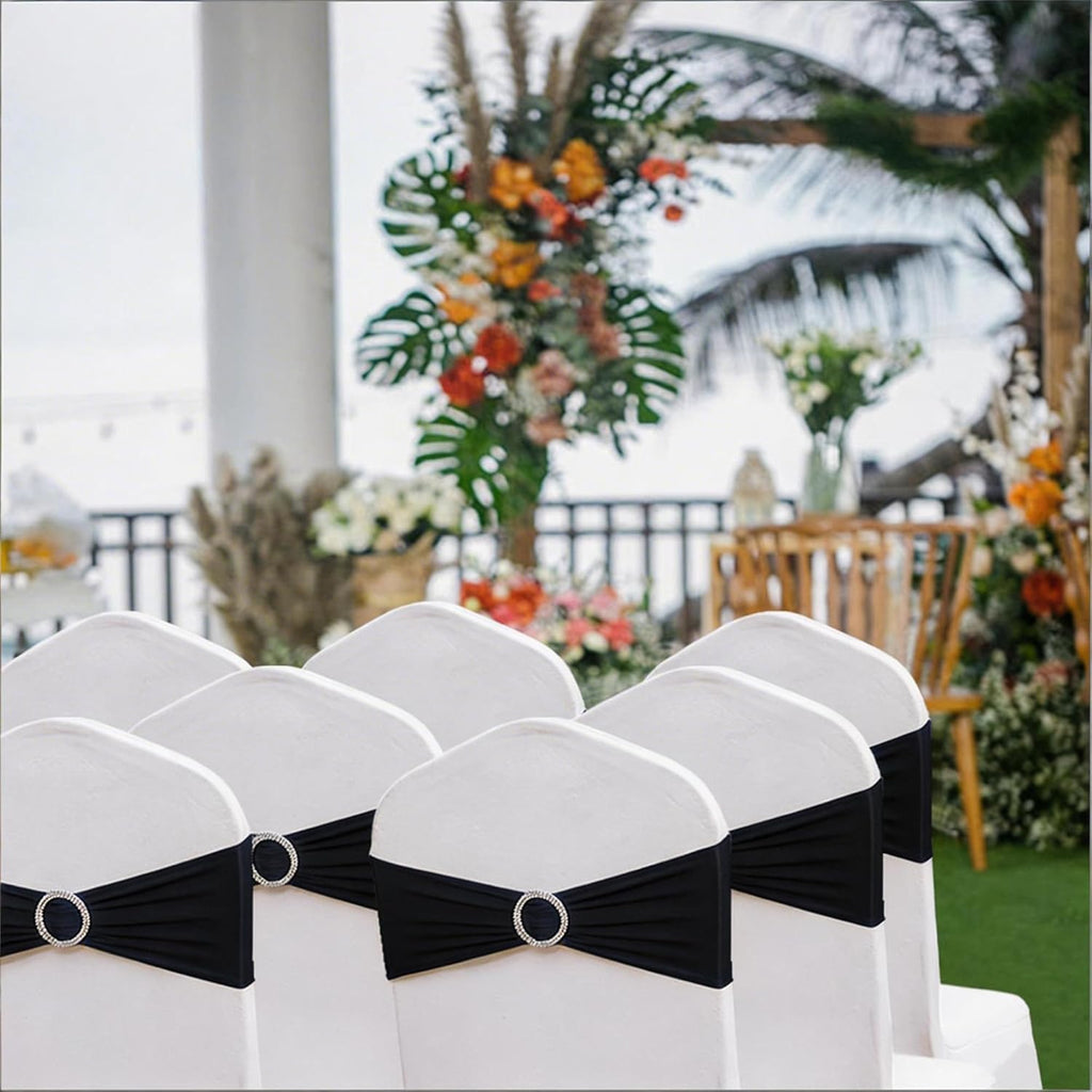 Skiennix 50 Pack Black Spandex Chair Sashes - Elegant Buckles for Weddings & Events | Versatile Decorations