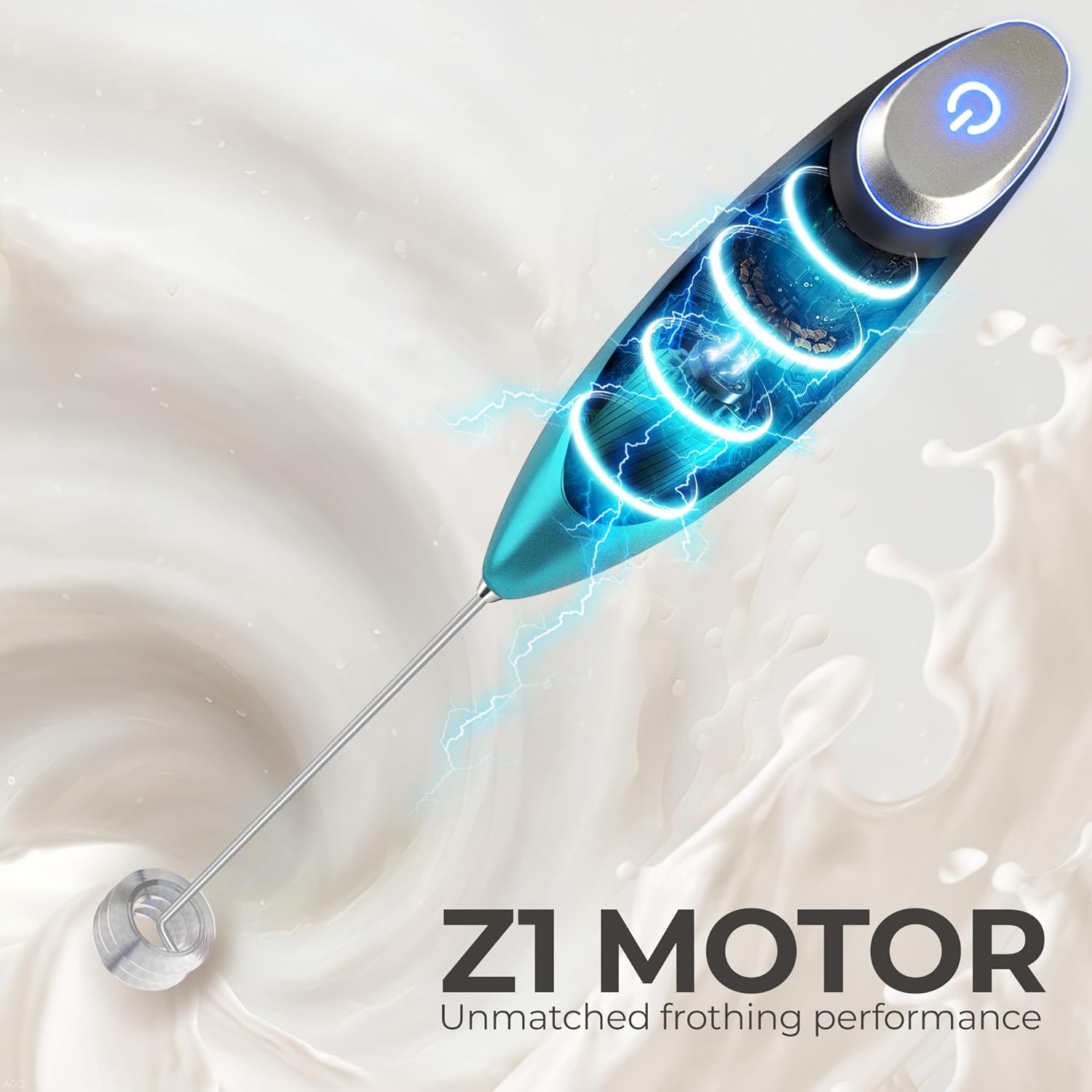 Zulay Kitchen Tornado Triple Whisk Milk Frother - Handheld Foam Maker for Coffee & Lattes - Sea Depth