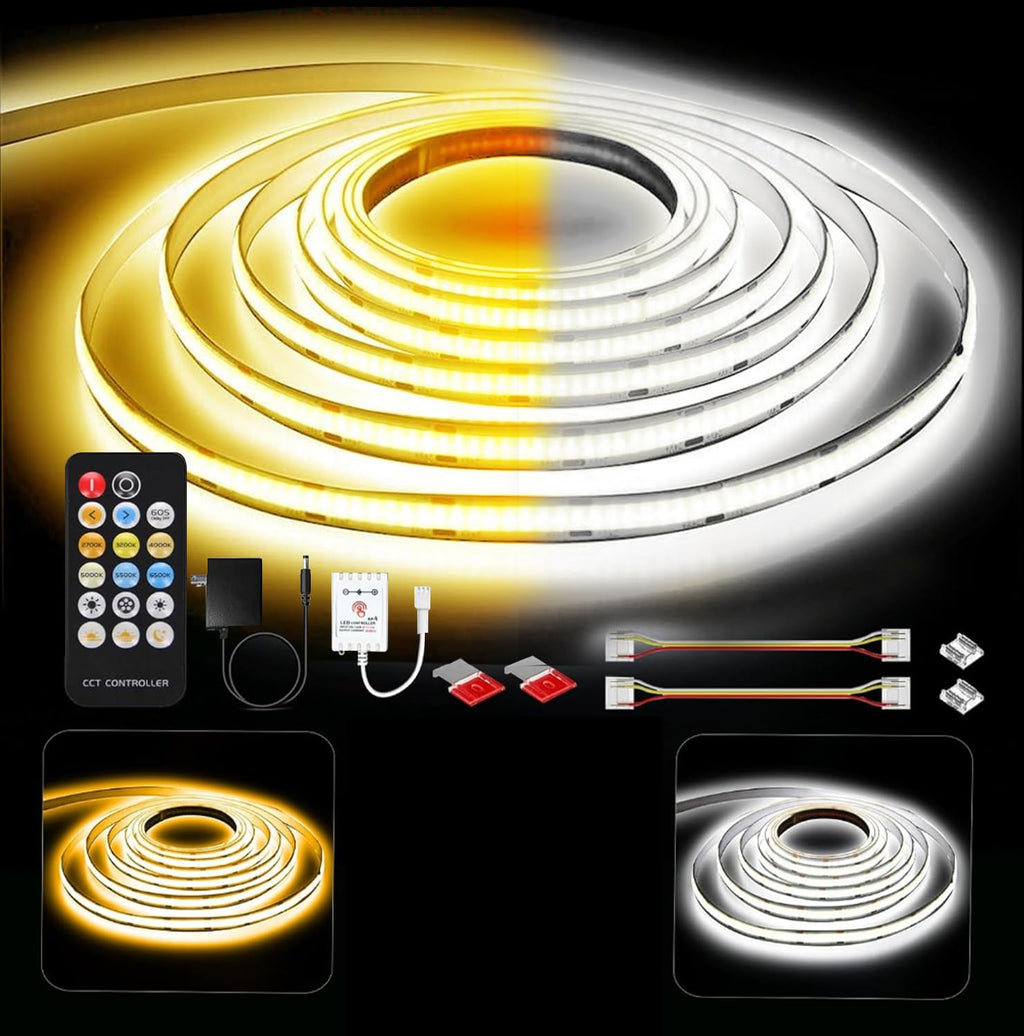 GUPUP 16.4 ft COB Rope Light,Dimmable White Strip Light,24V,3040 LEDs Flexiable 2700K-6500K Vanity Make-up Lighting, CRI≥90, for Gaming Room,Mirror,Cabinet,Counter,Kitchen,TV