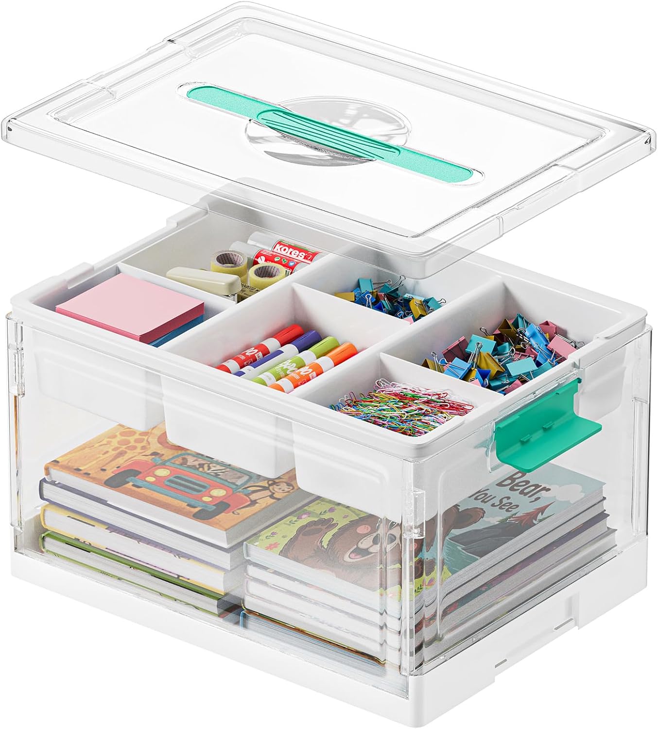 SpaceAid Craft Organizer - 24 QT Clear Plastic Storage Box with Lid, Removable Trays & Dividers