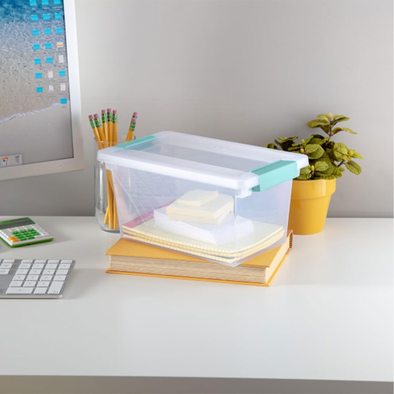 Sterilite 4-Pack Clip Box | Stackable Clear Plastic Bins with Latching Lids - Medium Storage for Crafts & Office Supplies