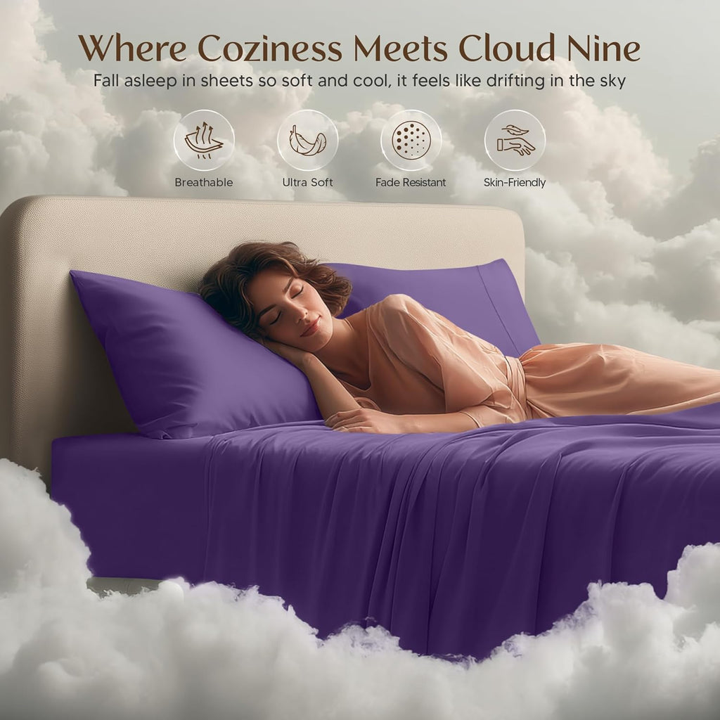 Utopia Bedding King Size Sheet Set - 4 Piece Soft Microfiber Bed Sheets | Oeko Tex Certified (Eggplant)