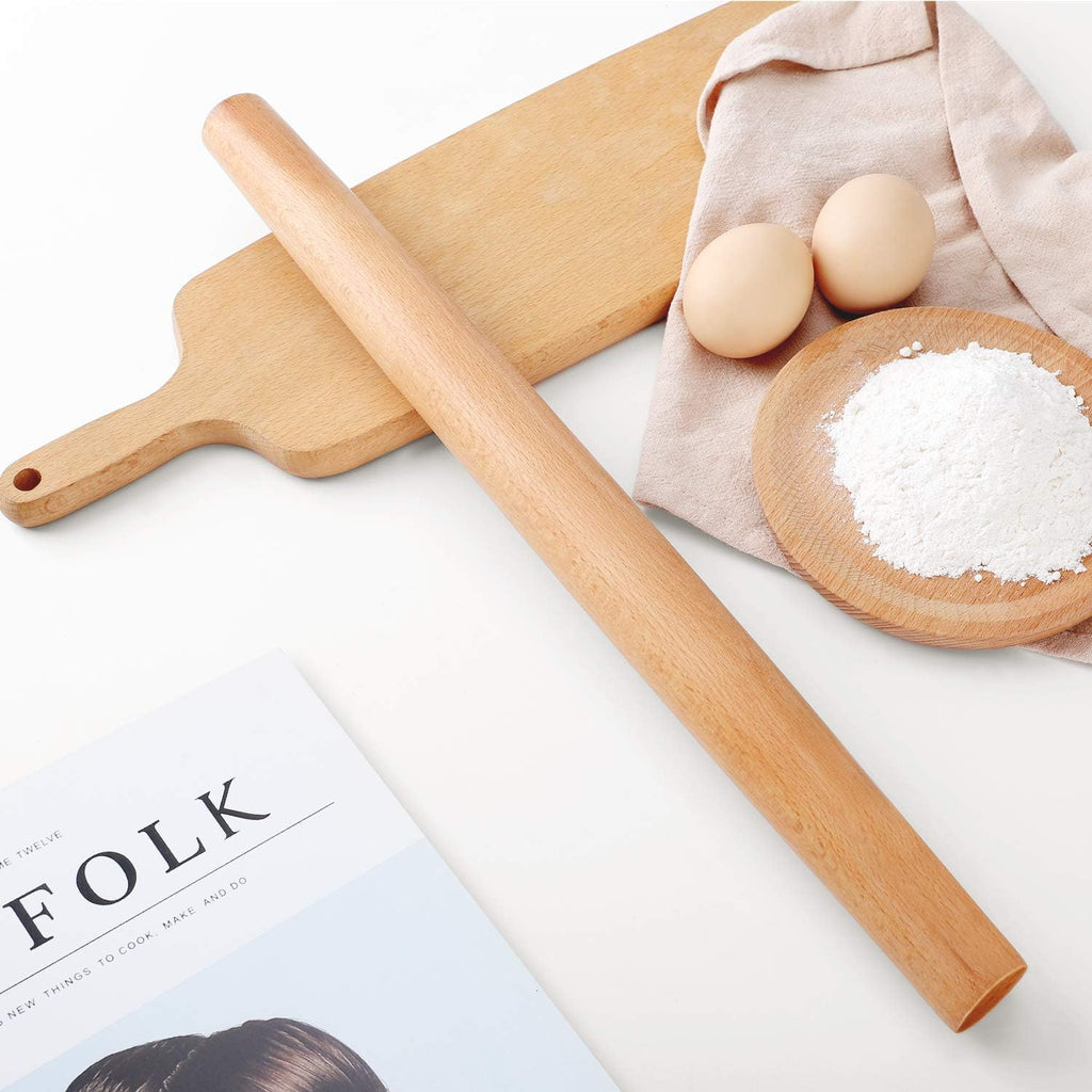 QUELLANCE Wood French Rolling Pin - Beech Wood Dough Roller with Silicone Baking Mat | Ideal for Pizza, Pastries & Cookies