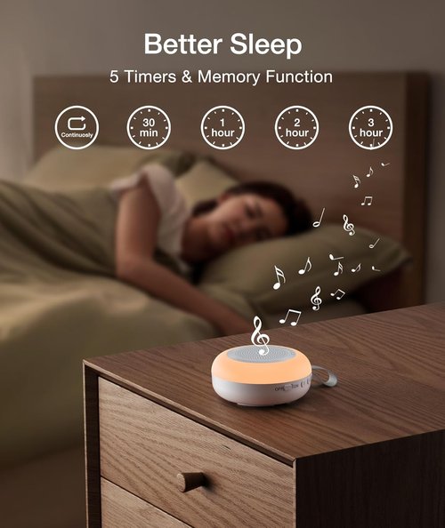 LEICEX Portable Sound Machine - 33 Soothing Sounds & 10 Color Night Light for Babies | Sleep Timer & Memory Function