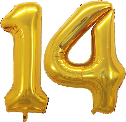 GOER Jumbo 14 Inch Balloons - Sweet 14 Party Decorations | 42 Inch Gold Foil Helium Balloons for 41st Birthday