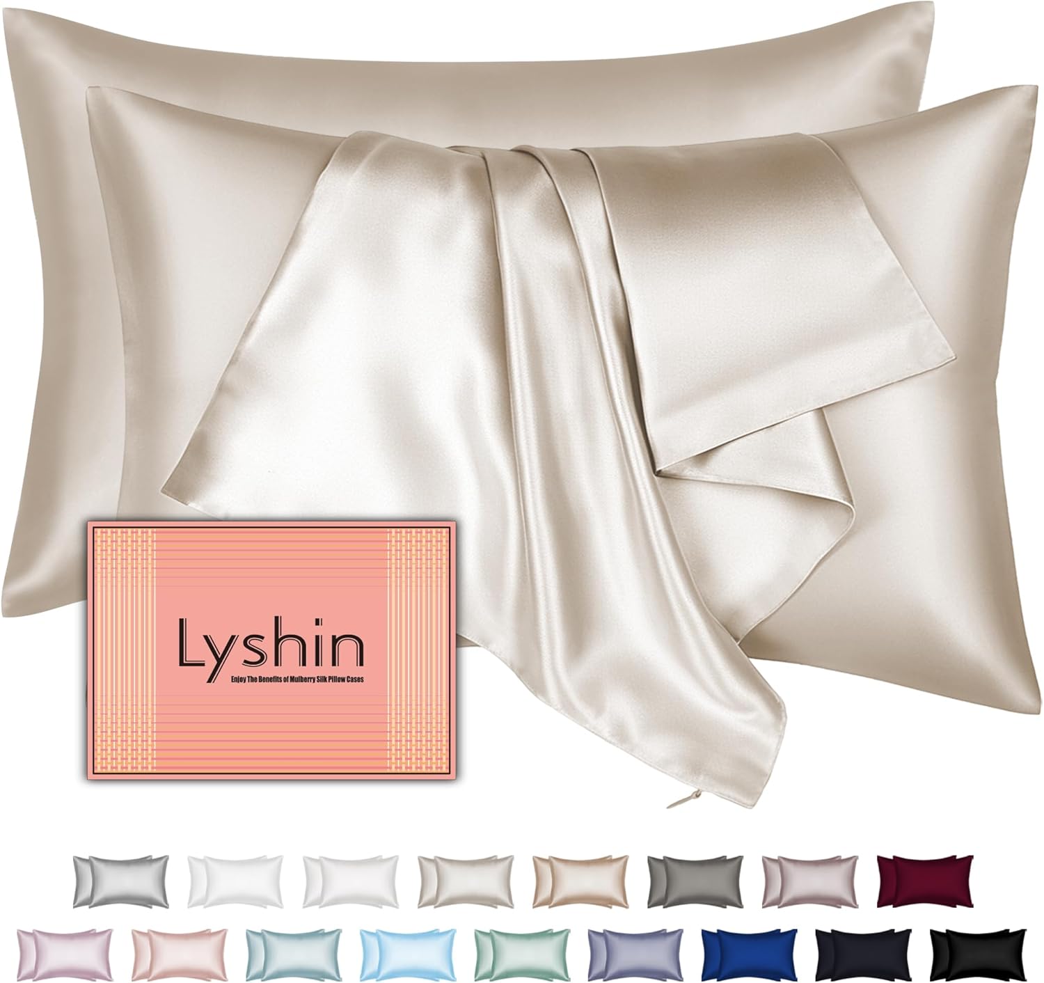 Skiennix Silk Pillowcases - 2 Pack Queen Size | Mulberry Silk for Hair & Skin - Soft Beige