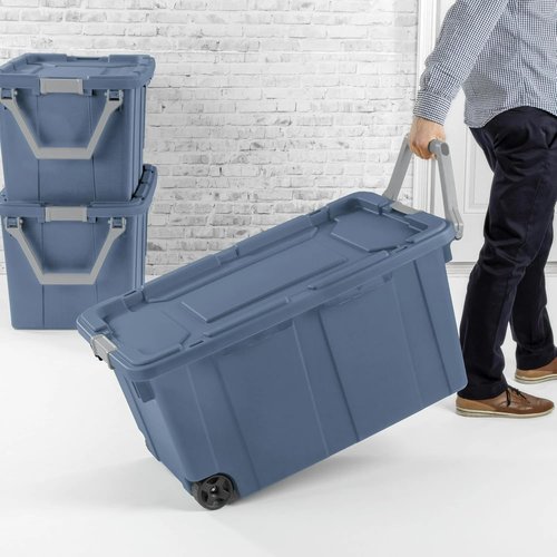 Blue Moonlight 40 Gallon Rolling Storage Bin - Durable Stackable Plastic Tote | 2-Pack
