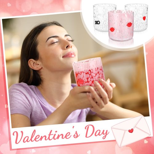 Booson 3 Pcs Valentine's Day Icon Glasses Valentine Juice Glass Cup 16oz Icon Stemless Glasses Lipstick XO Heart Drinking Glass Set for Wedding Engagement Anniversary Romantic Gifts