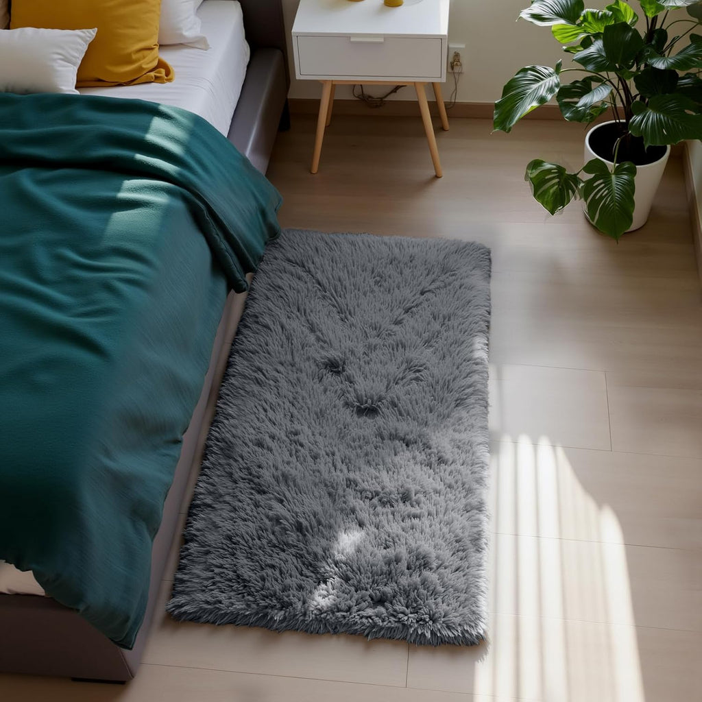Skiennix Fluffy Shag Area Rug - Soft Grey 2x4 Bedroom & Entryway Decor | Cozy Small Throw Rug