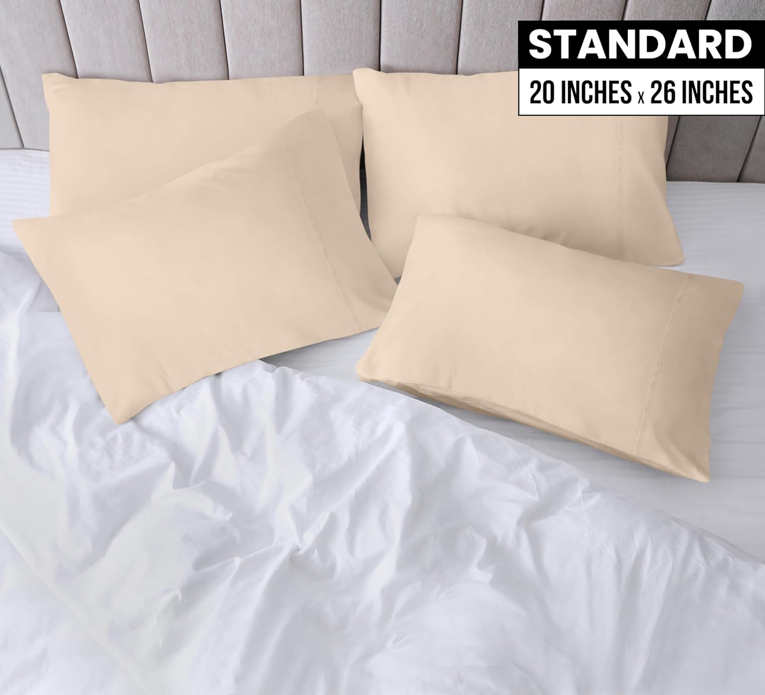 Utopia Bedding Standard Pillow Cases - Soft Brushed Microfiber - 4 Pack, 20 X 26 Inches | Fade & Shrinkage Resistant, Beige