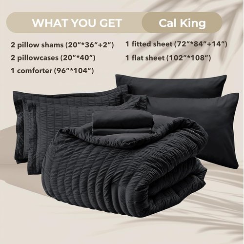 HYMOKEGE California King Comforter Set - Luxury 7-Piece Bedding Set in Black with Sheets & Pillowcases