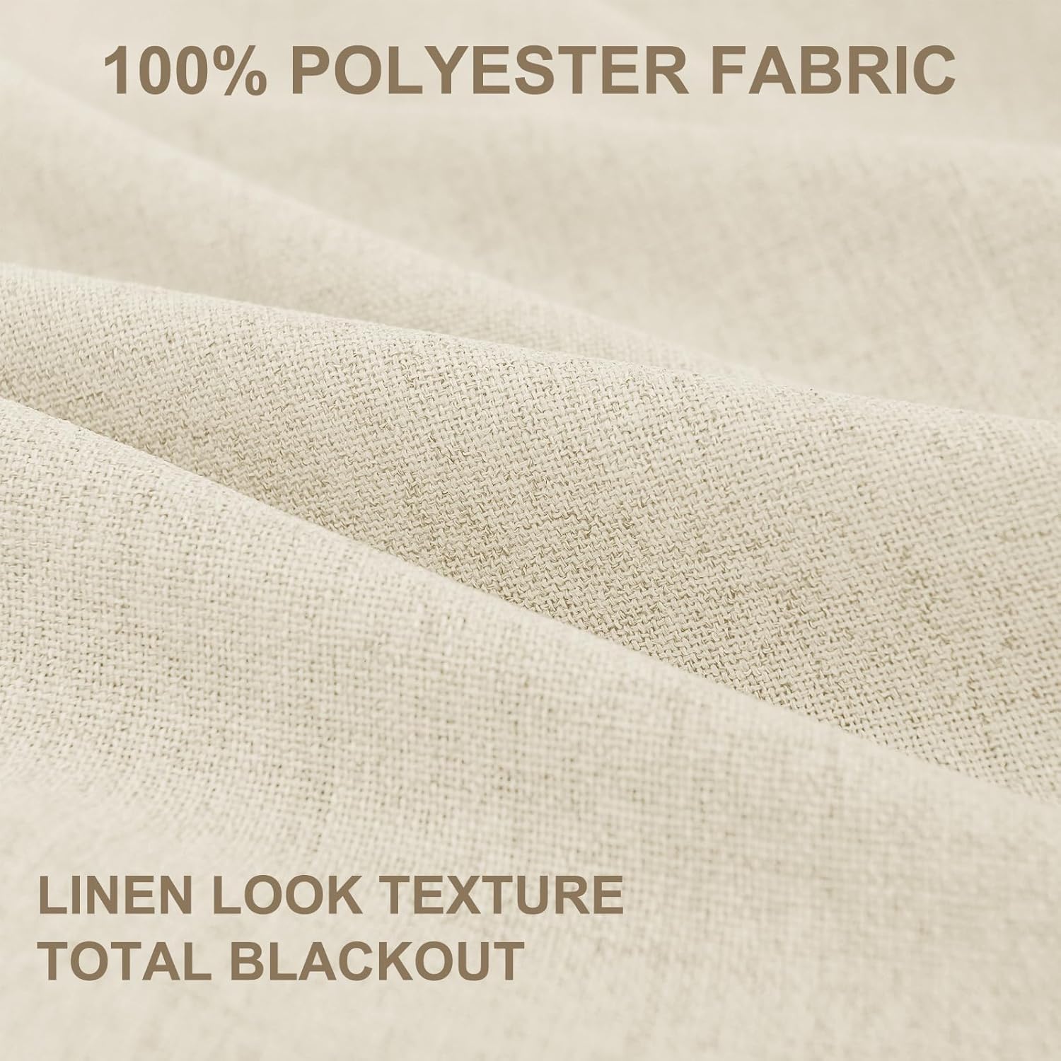 Skiennix 100% Blackout Linen Curtains - Thermal Insulated Drapes for Bedroom | 84" Long, Light Cream, 2 Panels Set