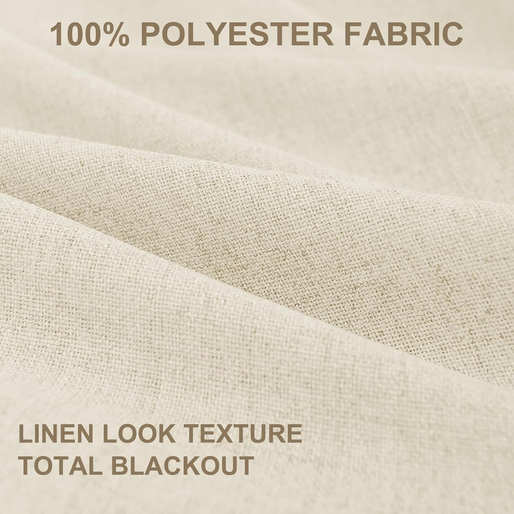 Skiennix 100% Blackout Linen Curtains - Thermal Insulated Drapes, 2 Panels Set, 50" W x 84" L, Light Cream