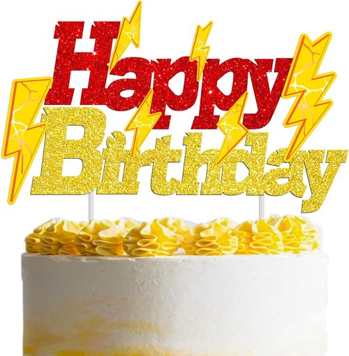 Lightning Bolt Birthday Cake Topper - Glitter Gold & Red Lightning Party Decoration | Perfect for Baby Showers