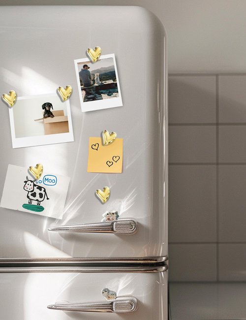 Mymazn 12Pcs Fridge Magnets Cute Refrigerator Magnets, Small Magnets for Whiteboard Cabinet Locker, Heart Decorative Magnets for Classroom Kitchen Office (Gold)
