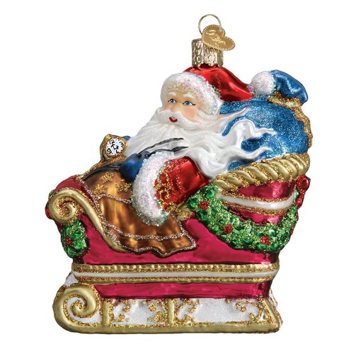 Old World Christmas Santa in Sleigh Glass Blown Ornament for Christmas Tree, Handcrafted Holiday Decoration, Santa Collection