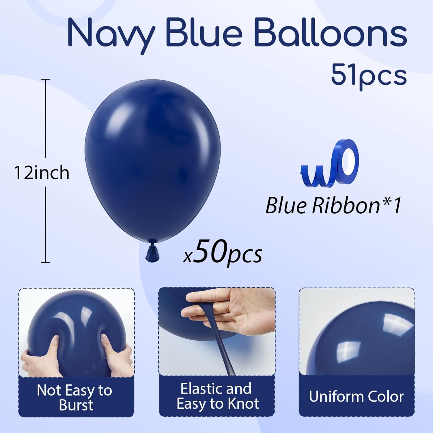 Navy Blue Balloons - 12 Inch Latex Balloons | 50 Pack for Graduation, Wedding & Birthday Decor