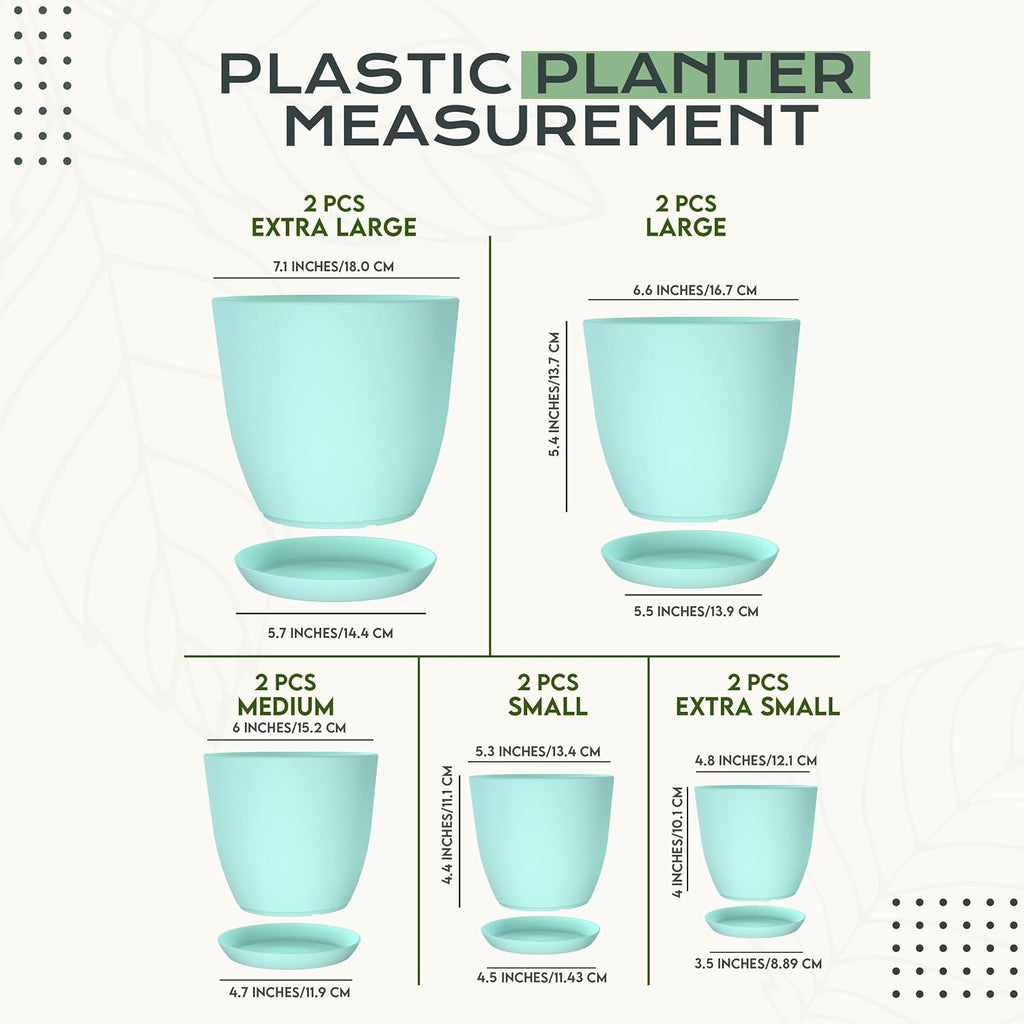 Utopia Home - Indoor Plant Pots with Drainage - 7 to 4.8 Inches in Aqua | Set of 10 Plastic Planters