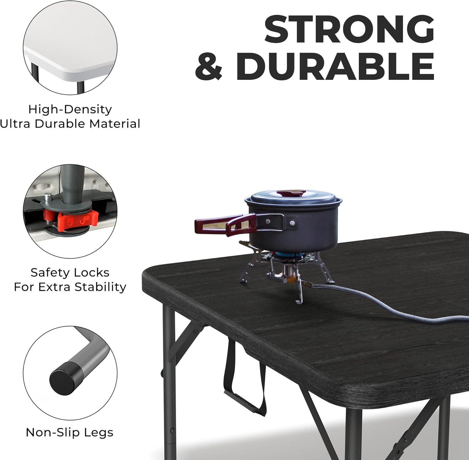 Modern Space 34" Square Foldable Table - Heavy Duty Portable Design with Built-In Handle for Indoor/Outdoor Use