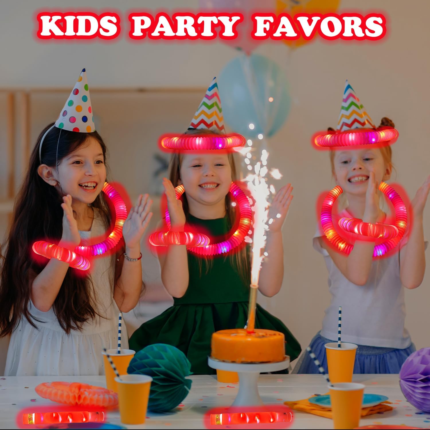 Red Graduation Glow Sticks by Glow Party | 24 PCS Light Up Bracelets & Necklaces for Kids