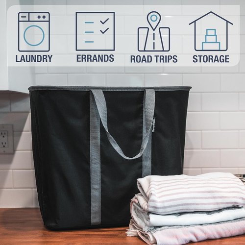 CleverMade Collapsible Laundry Caddy - XXL 64L Foldable Hamper & Tote, Space-Saving Organizer | 2 Pack - Black Gray
