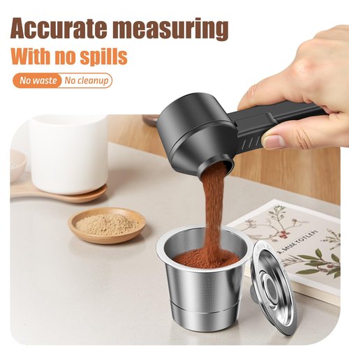 CAPMESSO Coffee Scoop & Funnel for Reusable K Cup Refillable Coffee Pods: 2 Tablespoon Coffee Measuring Scoop - Easy Slide Scoop for Ground Coffee, Protein Powder, Tea without Spilling (1 Pack)