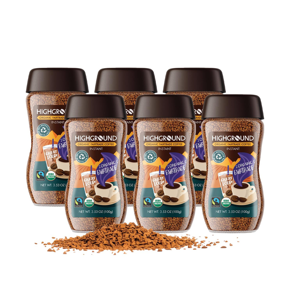 Highground Organic Regular Instant Coffee, Vegan, 3.53 Ounces (Pack Of 6)
