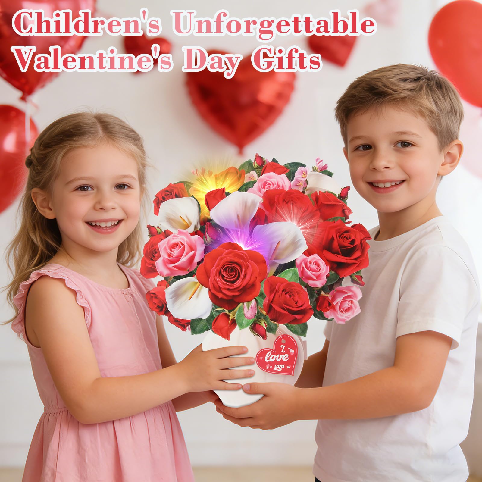 3D Pop Up Mother's Day Card, Happy Mothers Day Cards 11 Inch Forever Flower Bouquet with Music & Lights, Red Roses & White Calla Lilies, Anniversary Birthday Mothers Day Gift Card for Mom, Women, Wife, Girlfriend, Lover
