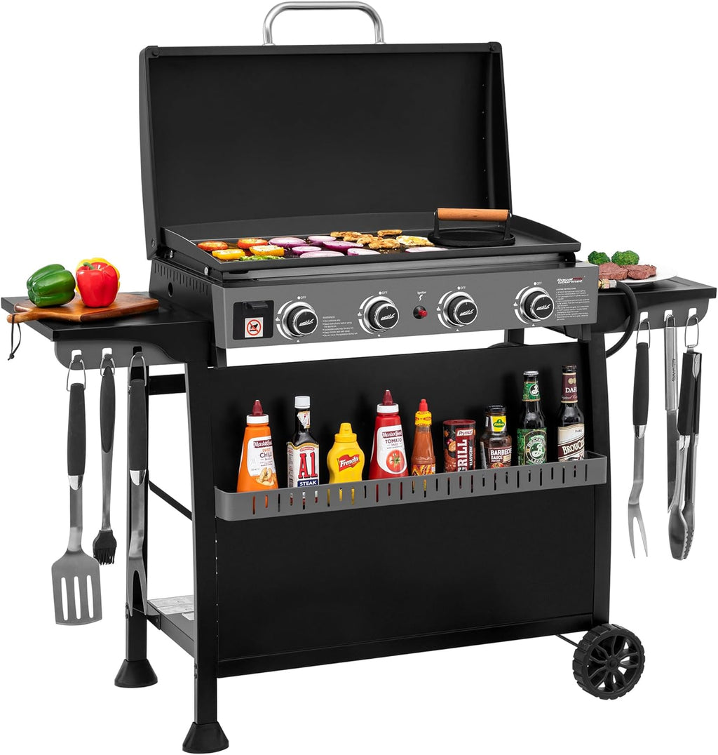 Royal Gourmet PD4001 4-Burner Propane Gas Griddle - Removable Cart & Convertible Tabletop Design | Black