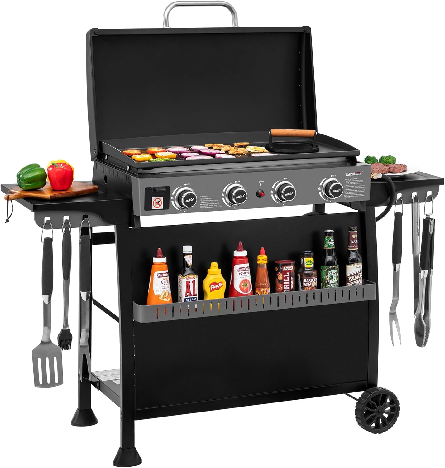 Royal Gourmet PD4001 4-Burner Propane Gas Griddle - Removable Cart & Convertible Tabletop Design | Black