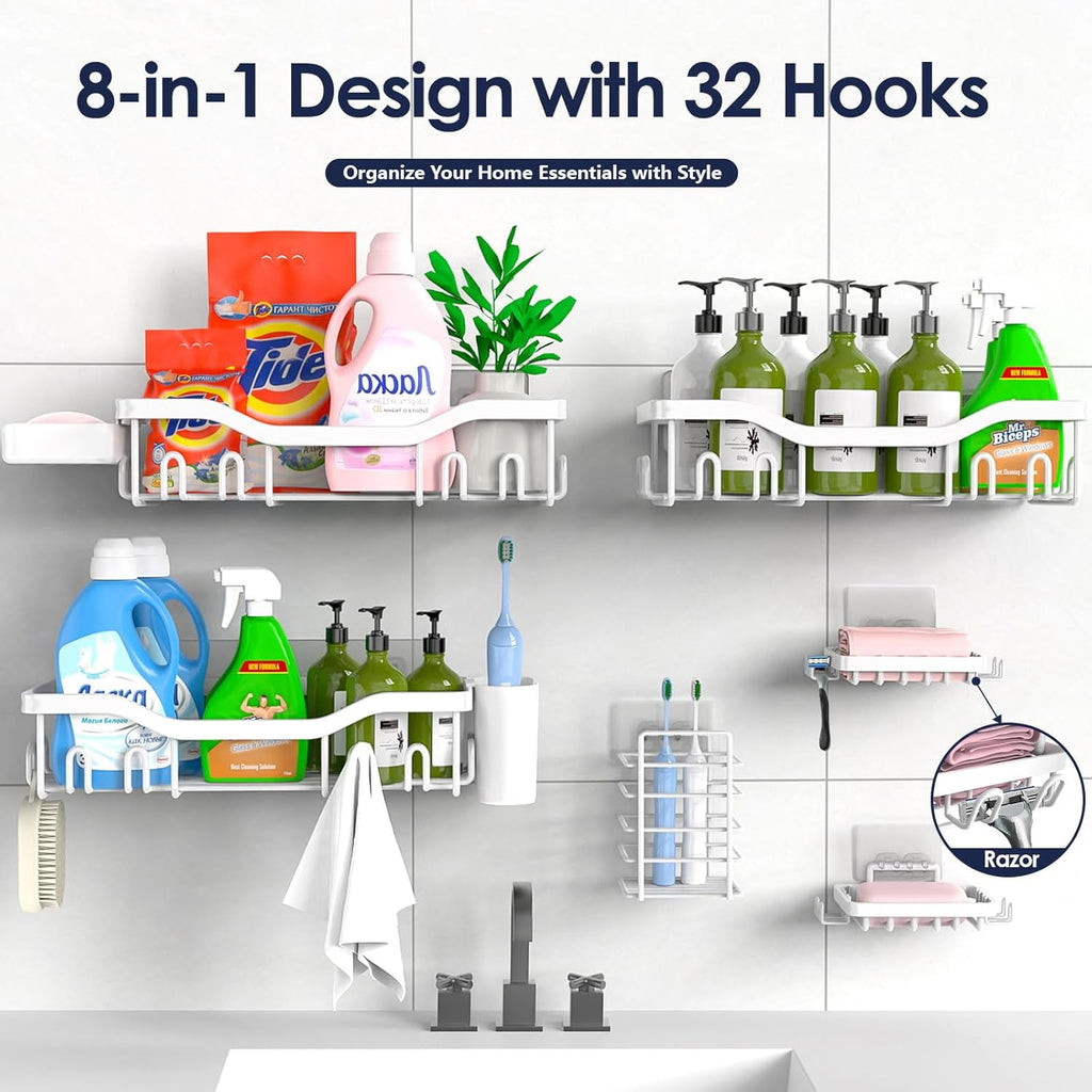 NESOMI Shower Caddy - Rustproof Stainless Steel Organizer with Large Capacity | 8-Pack No-Drill Storage Solutions