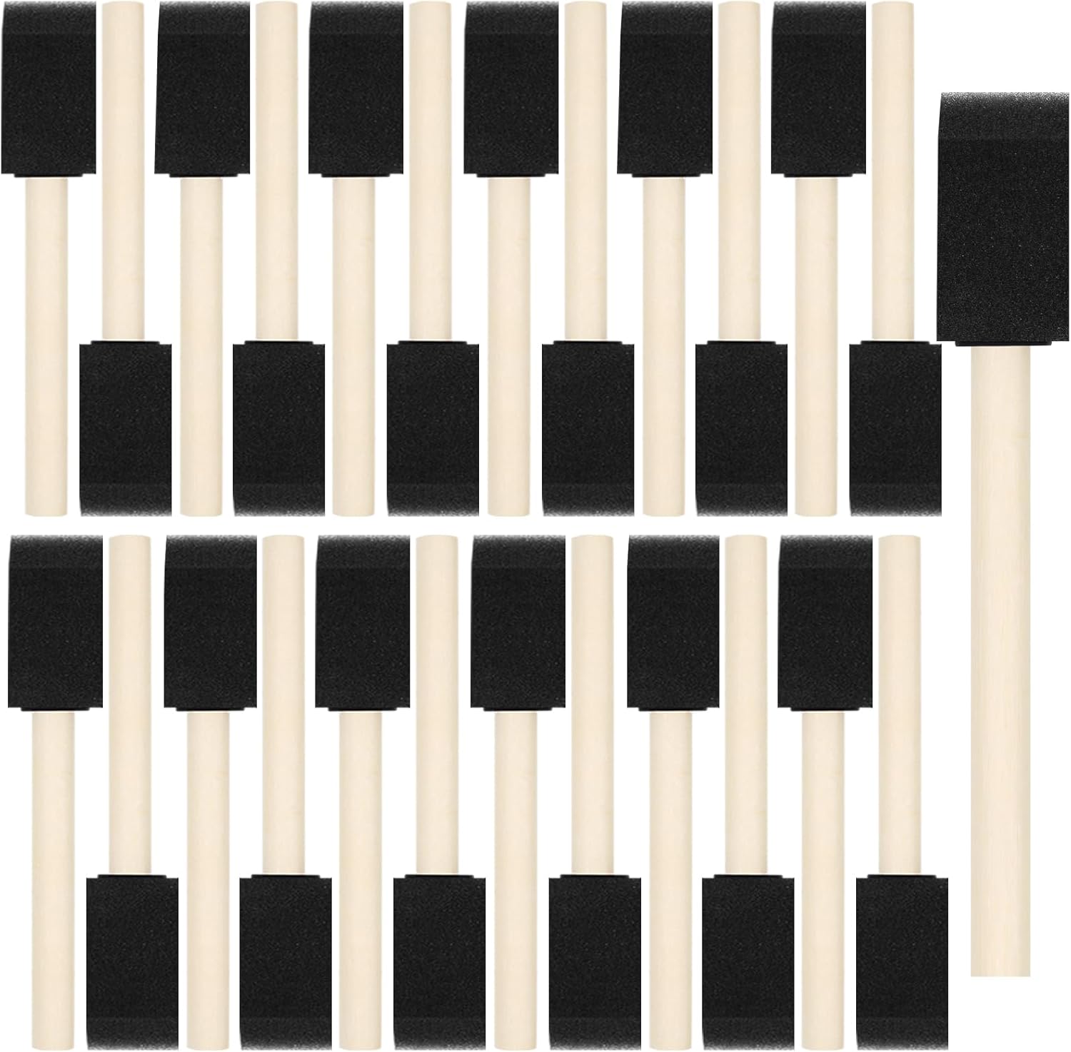 Skiennix Foam Paint Brushes - 40 Pcs 1” Wood Handle Sponge Brushes for Staining & DIY Crafts