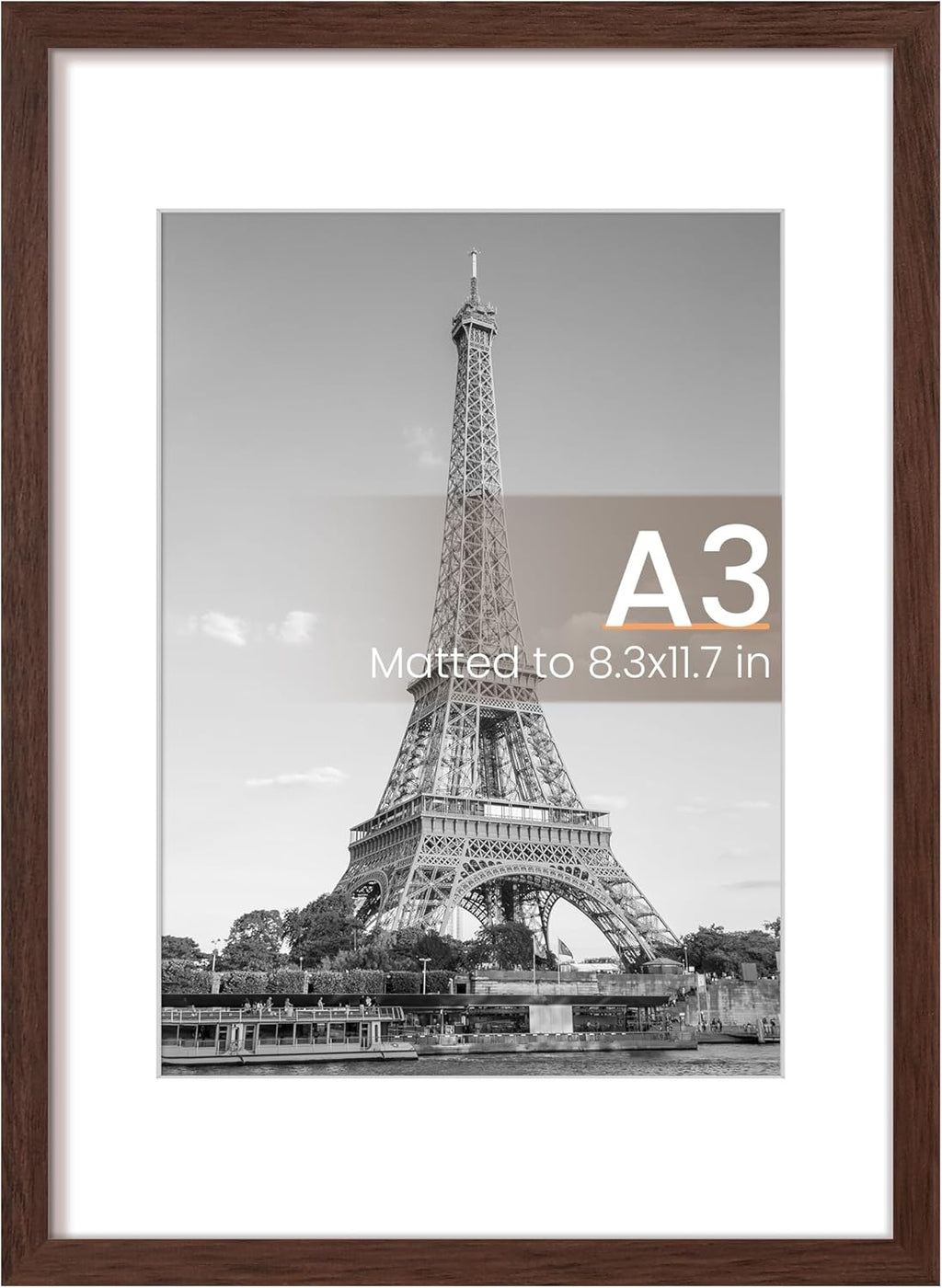 Upsimples A3 Picture Frame - Display 8.3x11.7" with Mat or 11.7x16.5" Without | Brown, 1 Pack