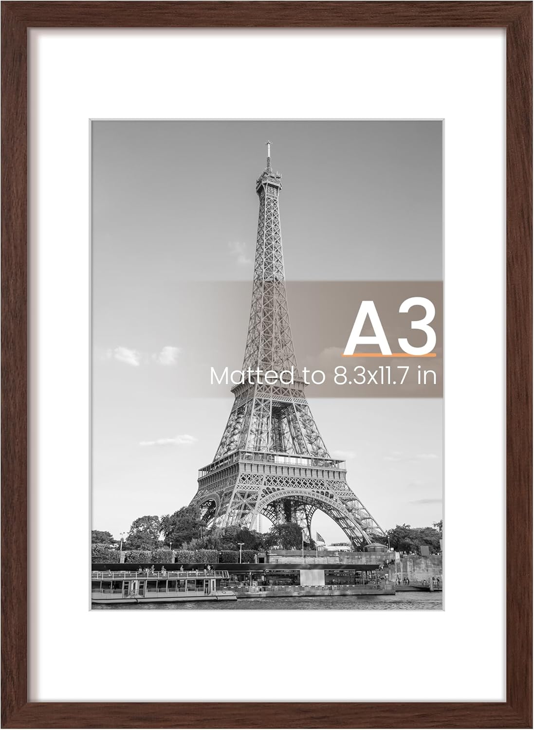 Upsimples A3 Picture Frame - Display 8.3x11.7" with Mat or 11.7x16.5" Without | Brown, 1 Pack