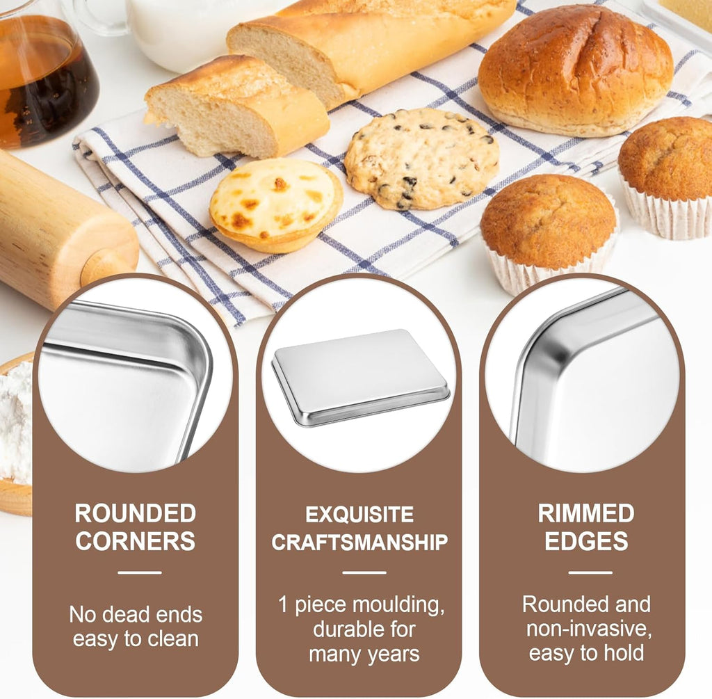 Skiennix Stainless Steel Cookie Sheets - Set of 2 Baking Pans | Dishwasher Safe, Rust Resistant, 10/12 Inch