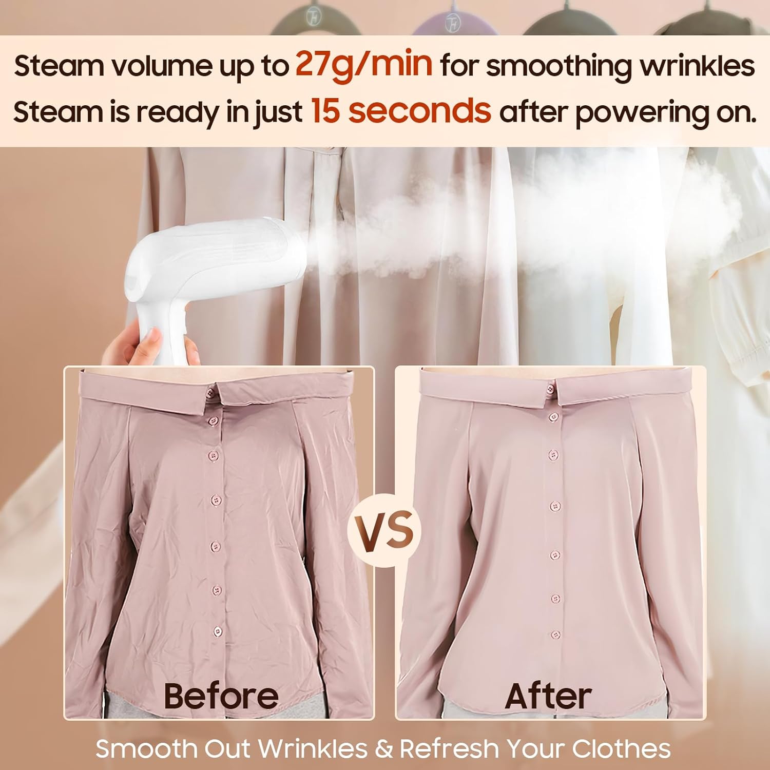 Skiennix Handheld Clothes Steamer - 1350W Portable Iron for Wrinkle Removal | Heat-Resistant & Versatile for Home, Office, Travel
