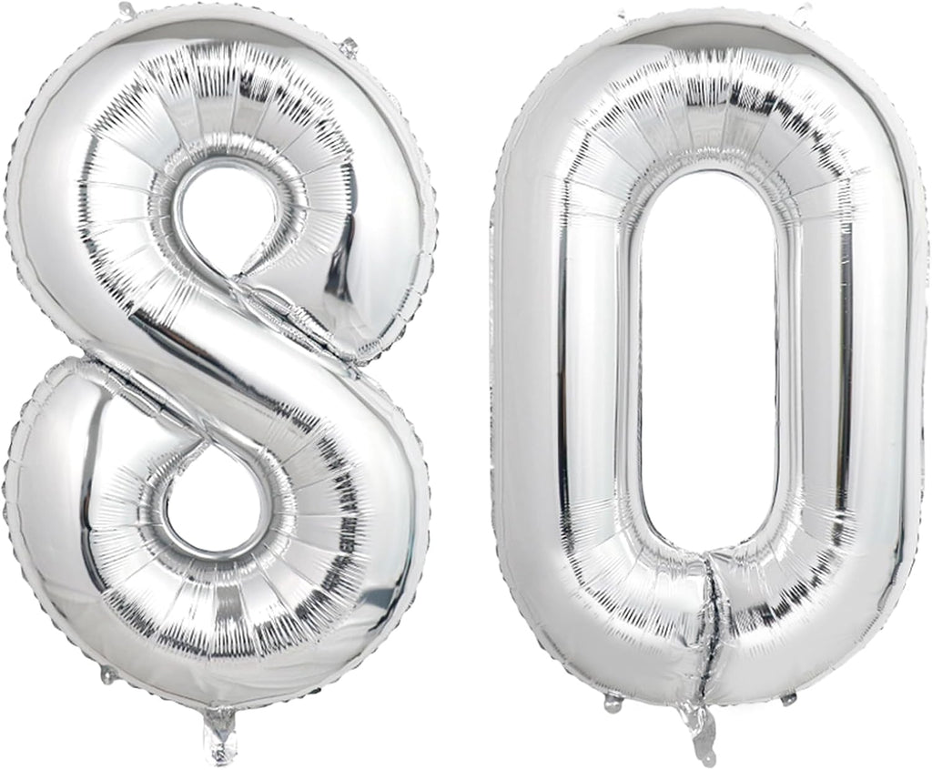 Number Balloons | Giant Silver 80 Balloon - 40 Inch for 80th Birthday & Anniversary Celebrations