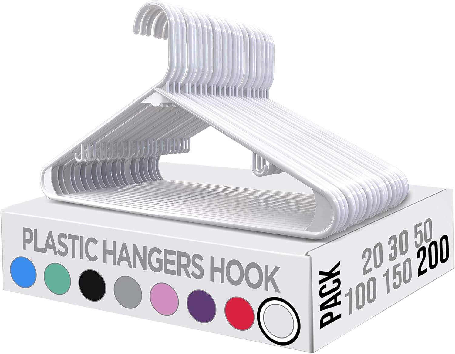 Utopia Home Plastic Hangers 200 Pack - Durable Space-Saving Closet Organizers - Ideal for Shirts, Pants & Coats (White)