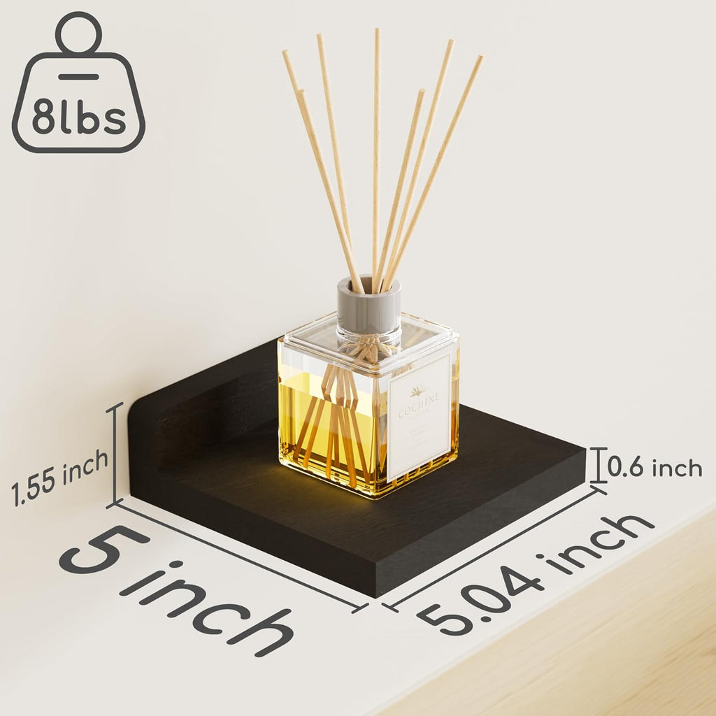 QsQueen Small Floating Shelves - 5 Inch Mini Wall Shelf for Bathroom & Living Room | 3 Pack with Dual Installation Options