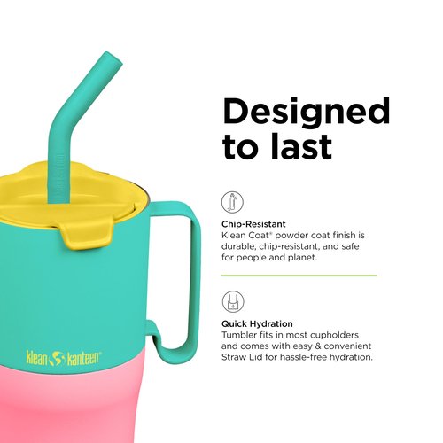 Klean Kanteen Rise Insulated Tumbler - Reusable Tumbler for Quick Hydration - Stainless Steel - Vacuum Insulation - Dishwasher-Safe - BPA-Free - Straw Lid - 26 oz - Turquoise Kaleidoscope