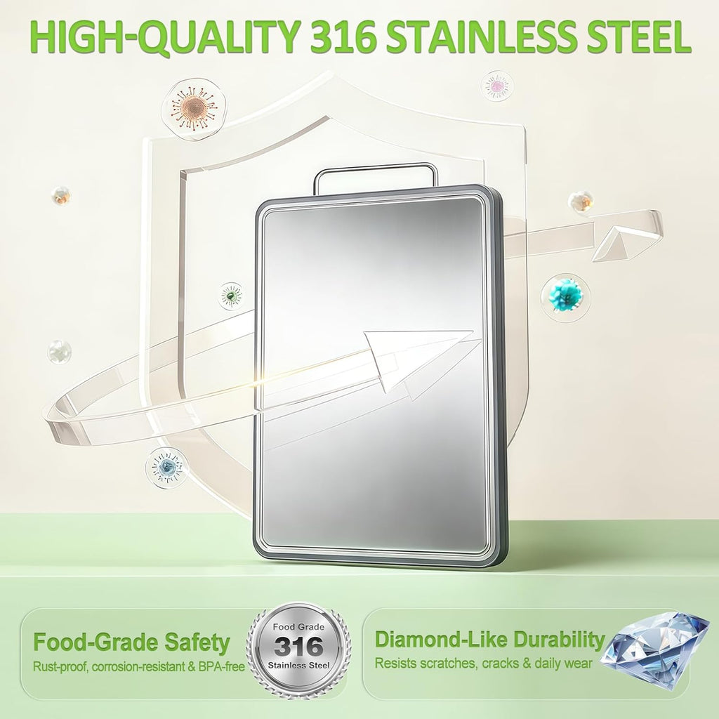 Stainless Steel Cutting Board - 17" x 11" Heavy-Duty Chopping Board with Juice Grooves | Non-Slip & Dishwasher Safe