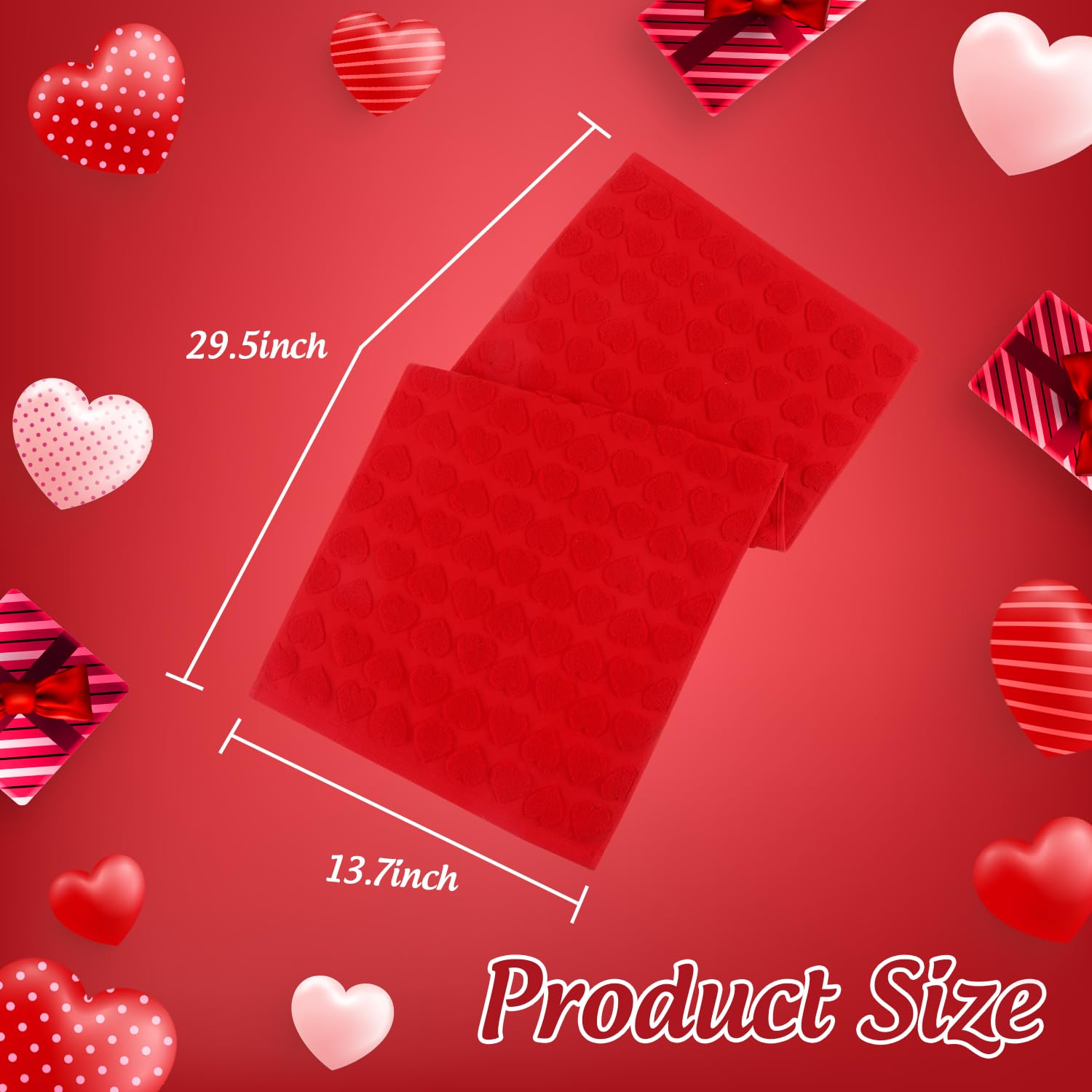 GreenPine 2 Pack Valentine's Day Hand Towels Red Heart Love Cute Bathroom Decorative Towels Set for Drying, Cleaning, Cooking, Holiday 13.7'' x 29.5''
