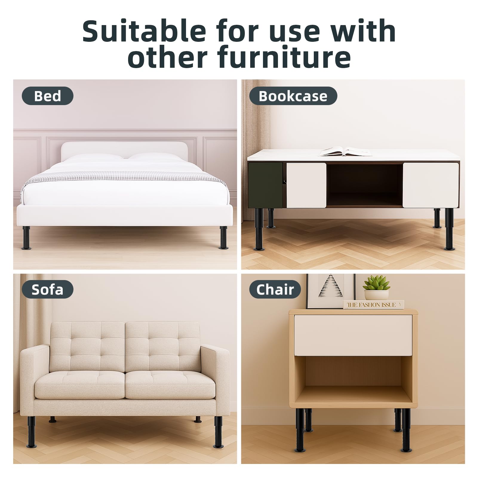 Yireehome Adjustable 8-12 inch Bed Legs Metal Replacement Heavy Duty Leg M8 M10 Thread 6Pcs Support Leg for Adjustable Bed Frame, Sofa, Cupboard, Desk