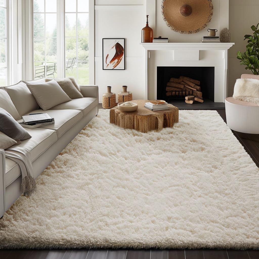Ophanie Area Rugs - Soft Non-Slip Shag Carpet for Living Room & Nursery | Ivory 8x10 Size
