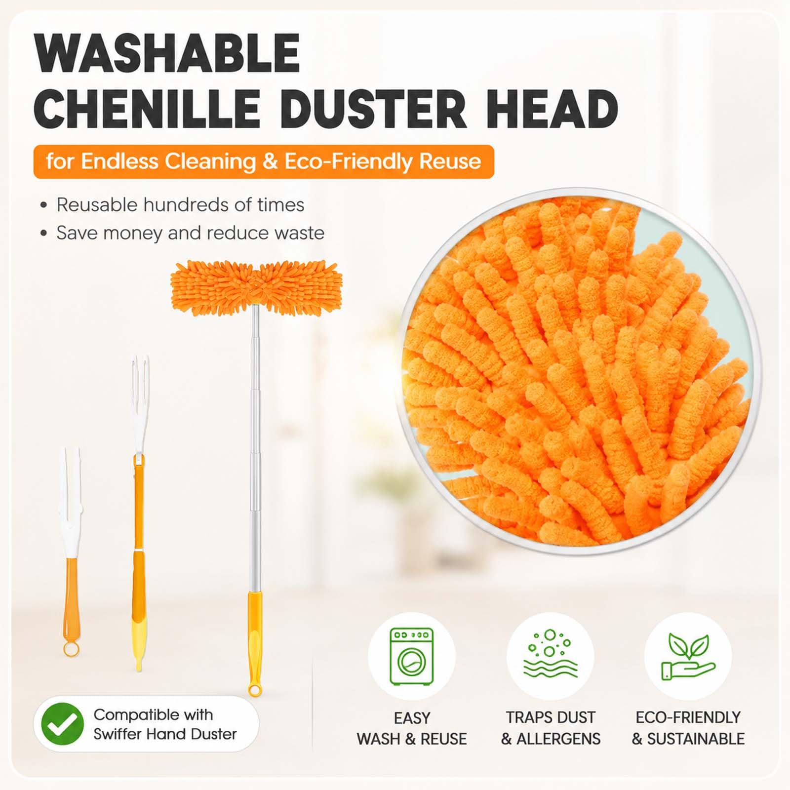 LOVECO 8 Pack Dusters for Swiffer - Reusable Duster Refill Compatible with Swiffer, 360 Heavy Duty Dusters Refills (Include 1 Handle & Laundry Bag)
