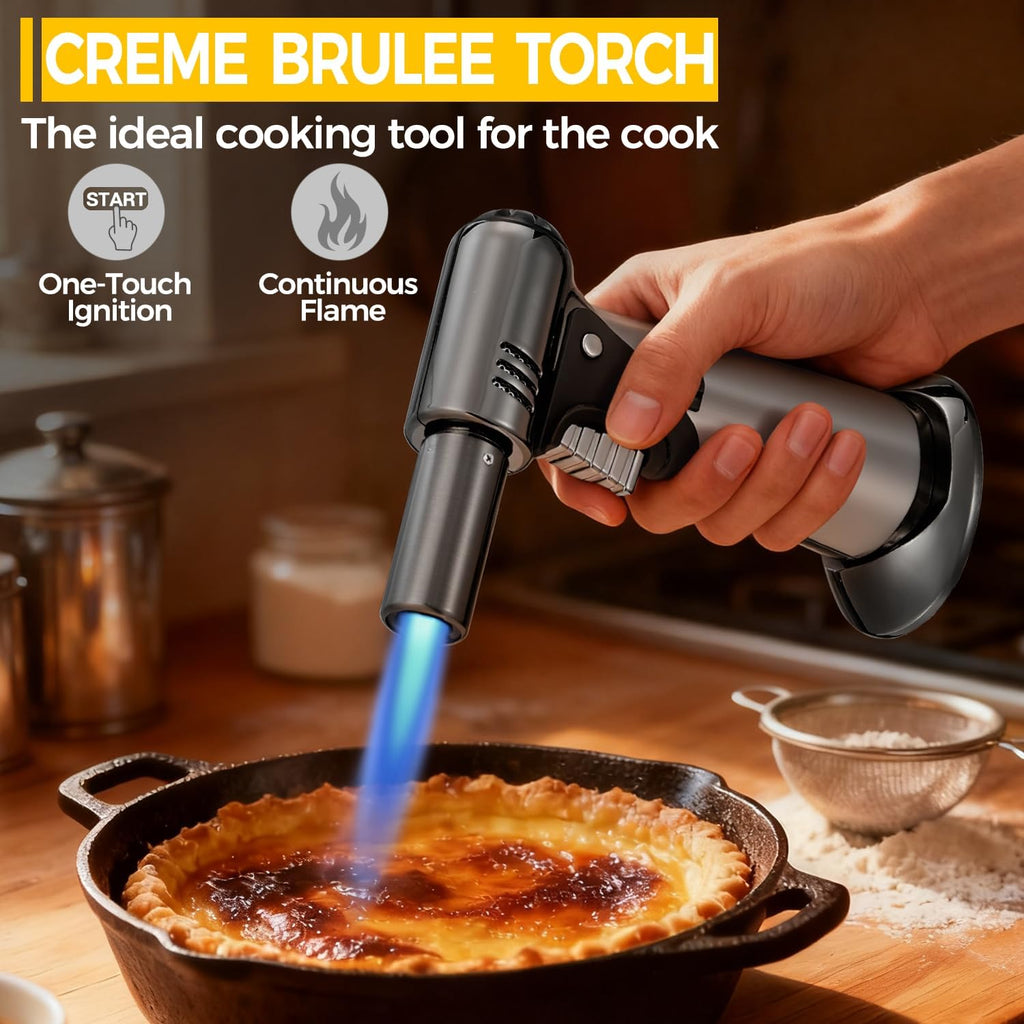 Skiennix Butane Torch - Adjustable Flame Kitchen Torch with Safety Lock for Baking & BBQ | Refillable Design