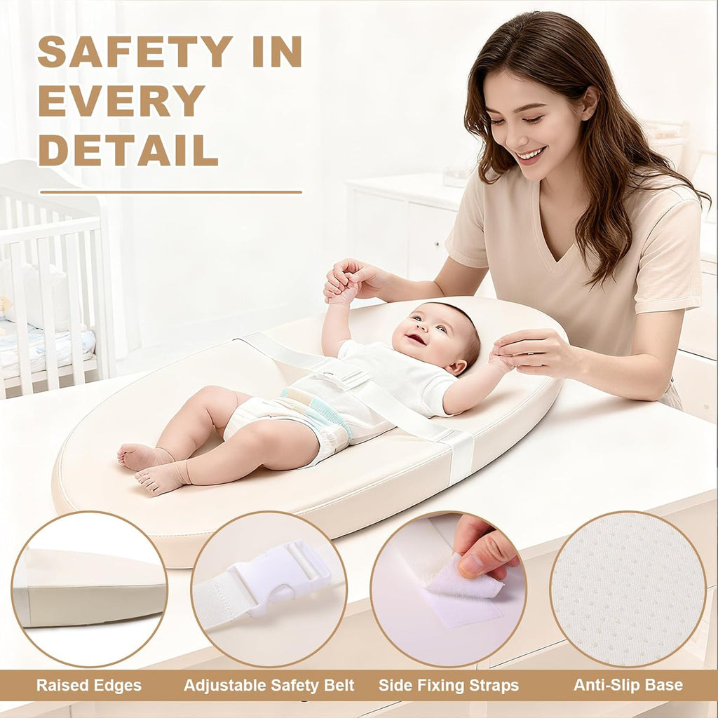 Regine Switzerland Baby Changing Pad - Waterproof PU Cover, Contoured Design, Portable & Lightweight, Beige