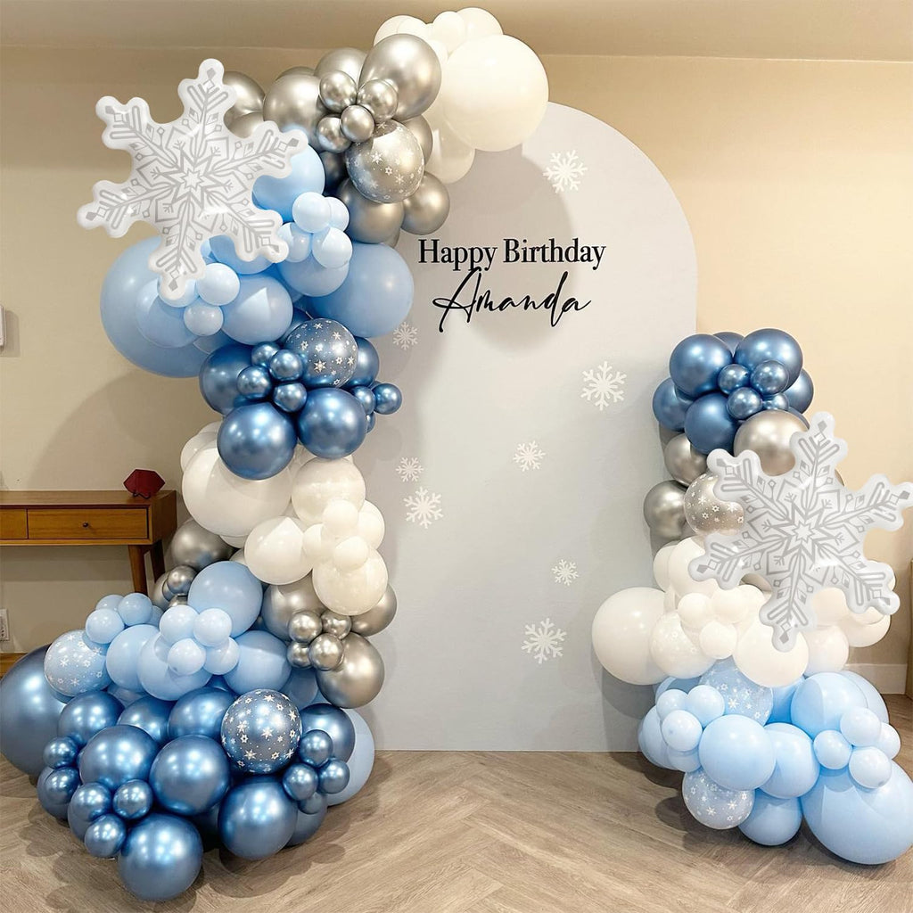 Clear Snowflake Balloons, 36 inch, Set of 5 Foil Mylar Balloons for Christmas and Winter Wonderland Ice Snow Themed Birthday Party Decorations