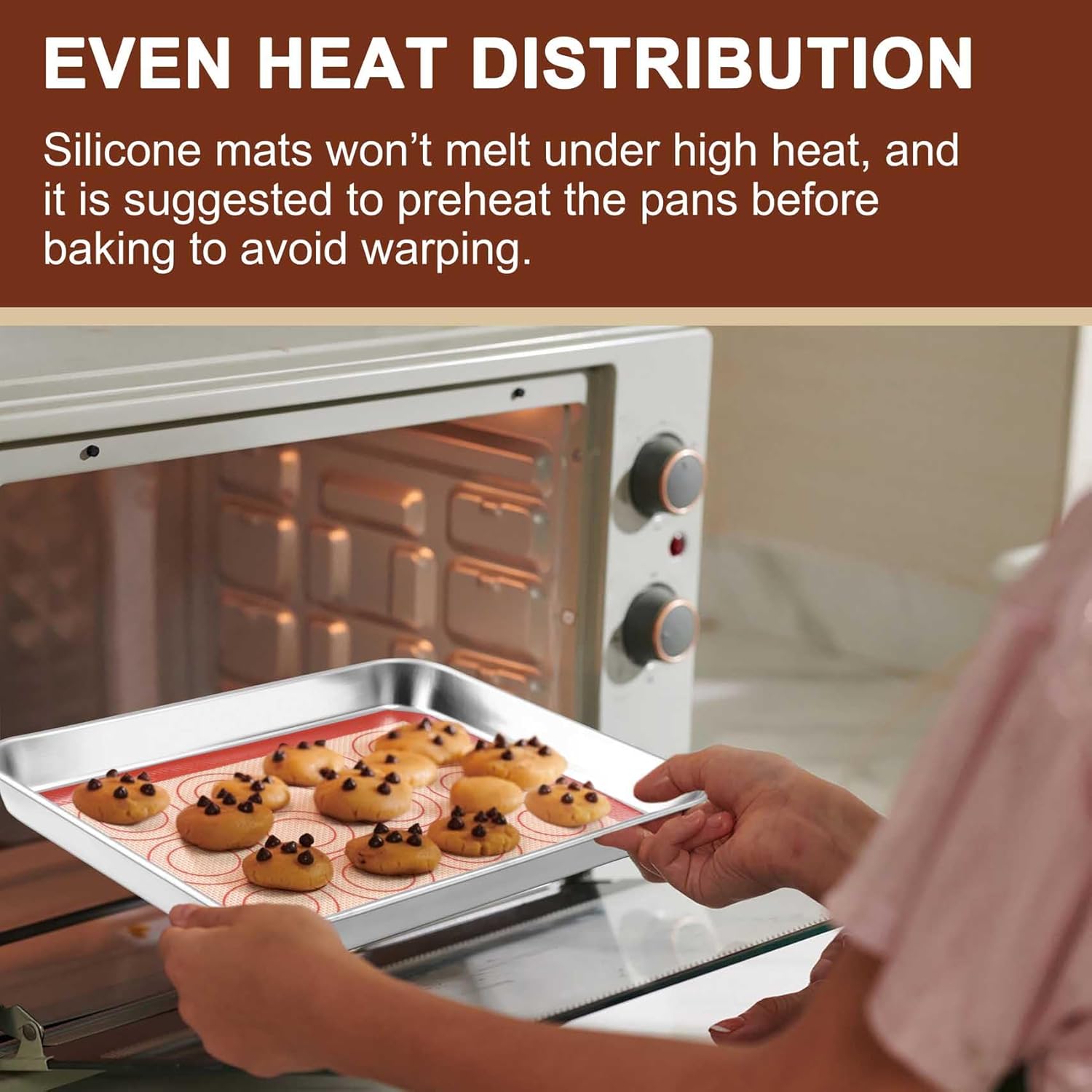 TeamFar Stainless Steel Toaster Oven Tray Set - 9.3 Inch Baking Sheets with Cooling Racks & Silicone Mats, Non-Toxic, Easy Clean